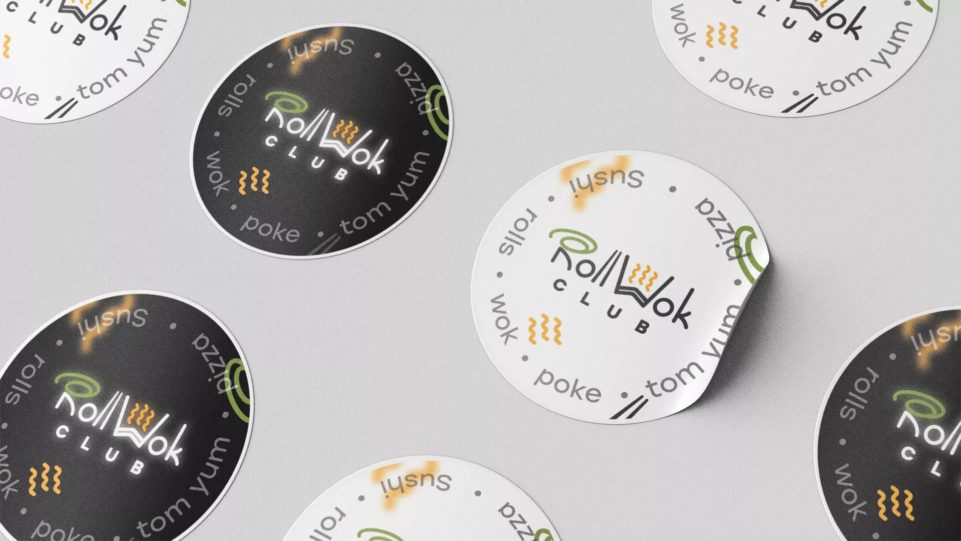 Разработка наклеек для суши-бара «Roll Wok Club» в Кызыле